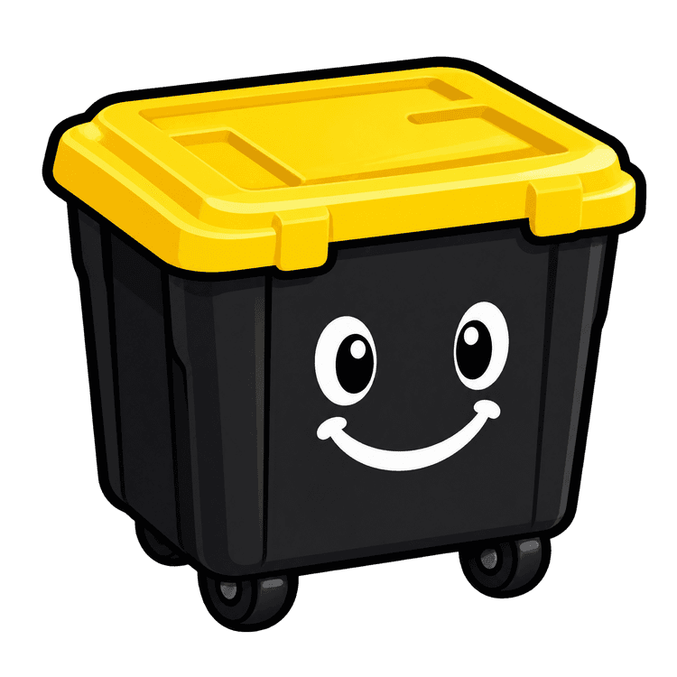 Bins Here smiling moving bin